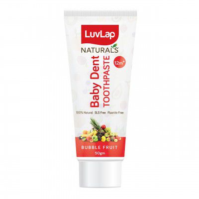 Luv Lap Naturals 100% Natural Baby Toothpaste 50g, Bubble Fruit Flavour, SLS & Fluoride Free Kids Toothpaste, Removes Plaque, Prevents Bacteria, Ensures White Teeth, Neutral pH, 12M+