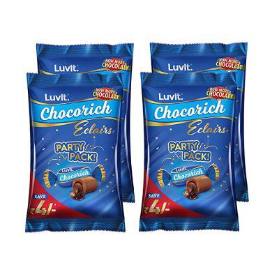 LuvIt Chocorich Classic Eclairs Chocolate | Birthday Party Pack | Pack of 4, 423.5g Each
