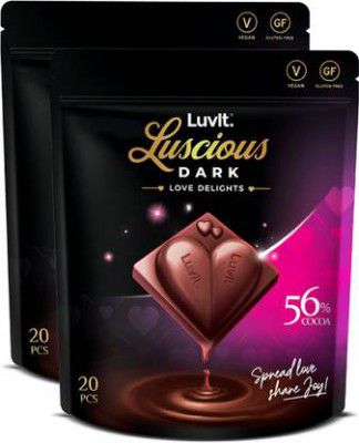 LuvIt Luscious Love Delights-Heart Shaped Dark Chocolate|Valentines Gift Bars  (2 x 180 g)