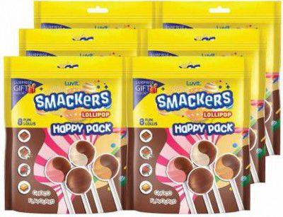 LuvIt Smackers Happy Pack Chocolate Flavored Lollipops Chocolate Lollipop (6 x 96 g)