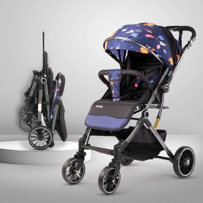 LuvLap Alpha Baby Stroller/Pram, One Fold, Travel Friendly, 5 Point Safety Harness | Babies 0-3 Years (Blue)