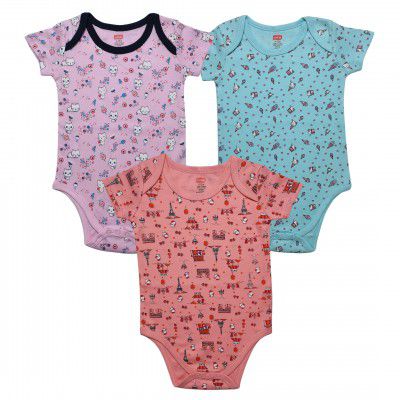 LuvLap Baby Boy and Girl Half Sleeve Romper/Bodysuit Pack of 3 Set