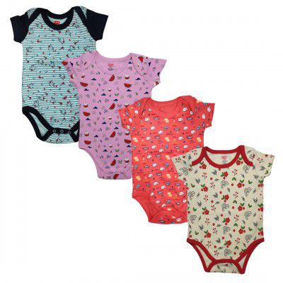 LuvLap Baby Boy and Girl Half Sleeve Romper/Bodysuit Pack of 4 Set