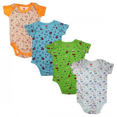 LuvLap Baby Boy and Girl Half Sleeve Romper/Bodysuit Pack of 4 Set