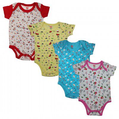 LuvLap Baby Boy and Girl Half Sleeve Romper/Bodysuit Pack of 4 Set