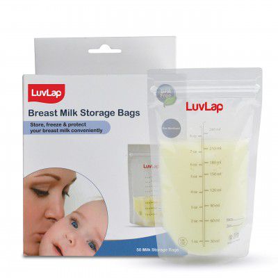 LuvLap Baby Breast Milk Storage Bags (Pack of 50), BPA Free Disposable Milk Freezer Bags for Breast Feeding, Transparent