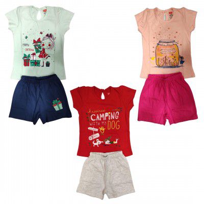 LuvLap Baby Girls Regular Fit 100% Cotton Half Sleeves Girls Top CoSet | Pack of 3