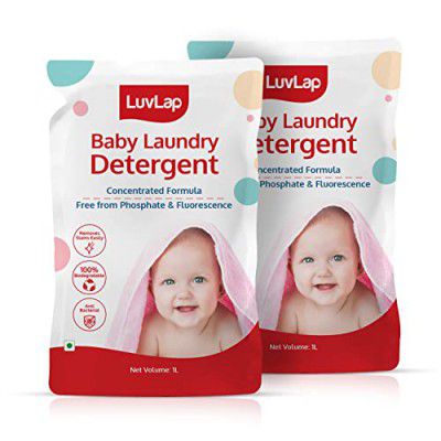 LuvLap Baby Laundry Liquid Detergent, 2 x 1000ml Refill Pack, Concentrated Non Toxic Anti-Bacterial Formula, No Phosphate, Paraben & Fluorescence, pH Balanced, No stains, No Residue, Biodegradable