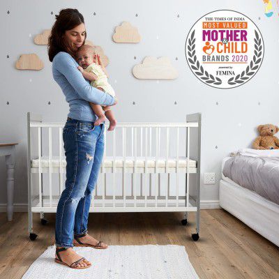 LuvLap Cot C-75 Wooden Baby Cot / Crib Sofa Bed for Kids with Mattress for Babies, Made of New Zealand Pine Wood, 3 Level height adjustment (Grey, White)