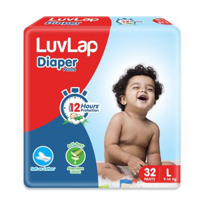 LuvLap Diaper Pants Large (LG) 9 to 14Kg, 32 Count, Baby Diaper Pants, with Aloe Vera Lotionfor rash protection, with upto 12 Hour protection