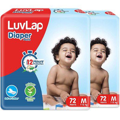 LuvLap Diaper Pants Medium (MD) 7 to 12Kg, Super Jumbo Pack (72 Count x 2 = 144 Count)