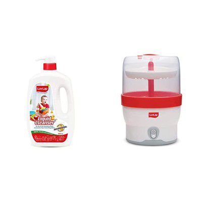 Luvlap Liquid Cleanser, Anti-Bacterial, Food Grade, for Baby Bottles, Accessories and Vegetables, 10&Luvlap Royal Electric Steam Sterilizer for 6 Feeding Bottles, Bpa Free