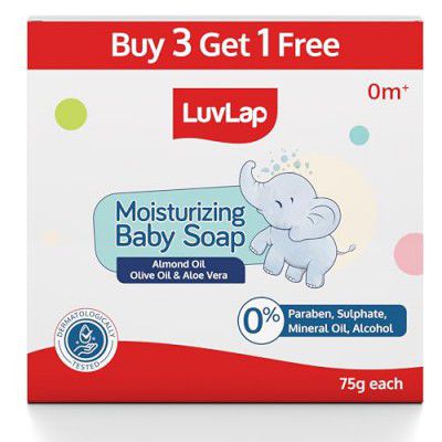LuvLap Moisturizing Baby Soap, Mineral Oil & Alcohol, 75g (pack of 4), Buy 3 Get 1 Free