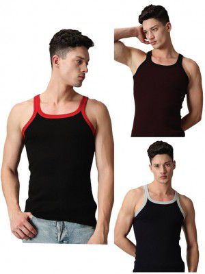 Lux Classic Gym Vest for Men | 100% Cotton Sleeveless Lux Sports Vest | Stylish & Comfortable Activewear for Workout, Training & Casual Wear Pack of 3 (Color May Vary)