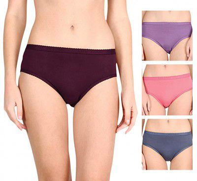 Lux Cozi for Her Womens Plain Cotton Hipster Panties (COZIHER_PTY_201_4PC_Assorted_80) (Combo Pack of 4) (Colors and Prints May Vary)