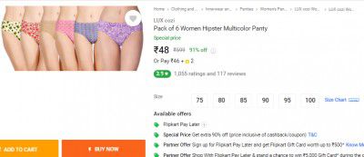 LUX cozi  Pack of 6 Women Hipster Multicolor Panty