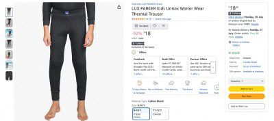 LUX PARKER Kids Unisex Winter Wear Thermal Trouser