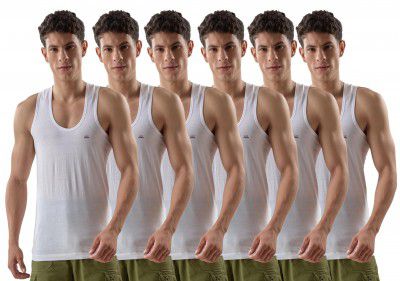 LUX VENUS Men's 100% Cotton Sleeveless Vests | White, Pack of 6