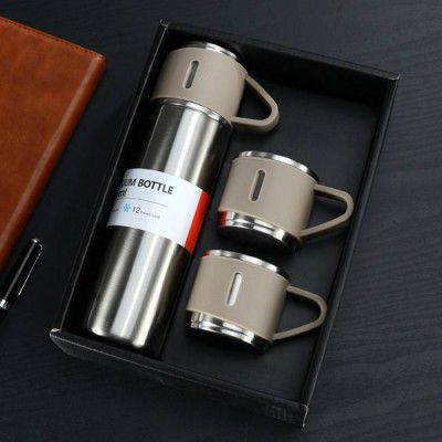 LUXAZA Double wall stainless steel thermos bottle vacuum flask set STEEL COLOR 500 ml Flask  (Pack of 1, Clear, Steel)