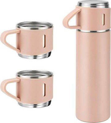 LUXAZA Stainless Steel Vacuum Flask Set 3 Steel Cups PINK 500 ml Flask  (Pack of 1, Pink, Steel)