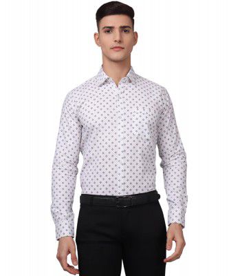Luxe TryBuy Premium Cotton Linen White Printed Casual/Formal Shirt for Men