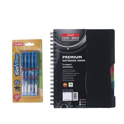 LUXOR Gel One Pen Combo with Executive Regular Notebook Ruled 300 Pages (Black)