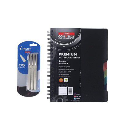LUXOR Pilot O5 (Blue, Black, Green) Pen Combo with Executive Regular Notebook Ruled 300 Pages (Black)