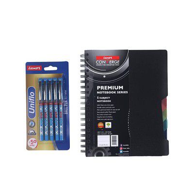 LUXOR Uniflo Pen Combo with Executive Regular Notebook Ruled 300 Pages (Black)