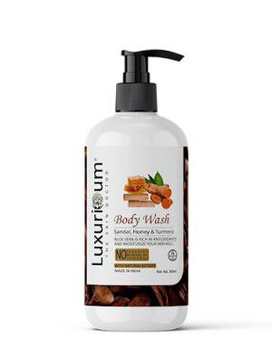 LUXURIOUM Sandal, Honey & Turmeric Extract Body Wash Pump Bottle with Long Lasting Fragrance, Glycerine, Paraben Free, Extra Foam, 300ML