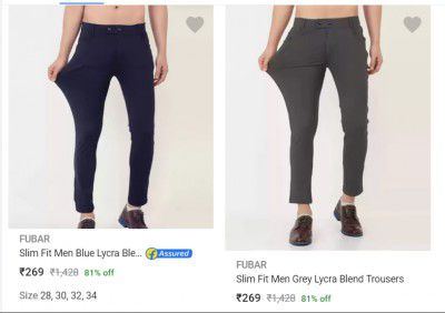 Lycra Blend Men's Trousers @ Flat ₹269