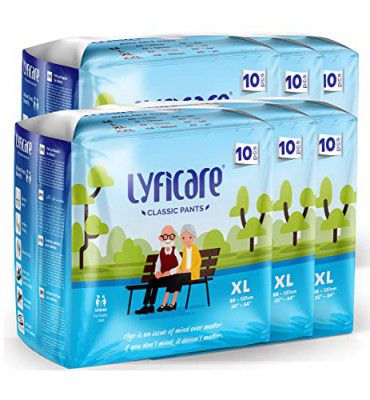 Lyficare Classic Adult Diaper Extra Large Size (XL) - 60 Units (Pack of 6) | Waist (90-125 cm) | For Men & Women