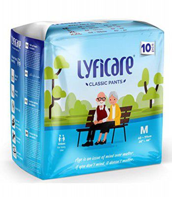 Lyficare Classic Adult Diaper Medium Size (M) - 10 Units | Unisex Diapers Pants Style | Waist (60-85 cm) | For Men & Women