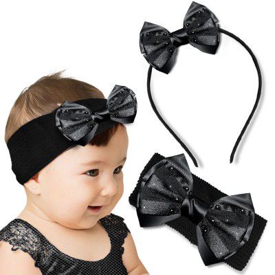 LYKAA Satin Bow Headband and Elastic Hair Band Set for Girls and Toddlers – 2-Piece