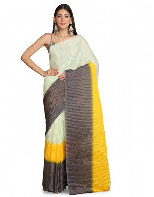 Lymio Womens Full Crushed Digital Printed CHINON Saree With Unstitched Blouse
