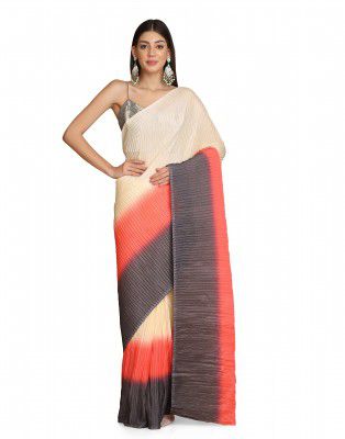 Lymio Womens Full Crushed Digital Printed CHINON Saree With Unstitched Blouse