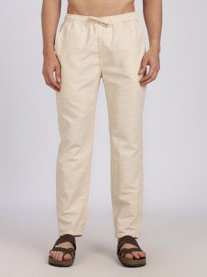 Lyphy Men Straight Fit Cream Pure Linen Trousers
