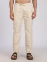 Lyphy Men Straight Fit Cream Pure Linen Trousers...