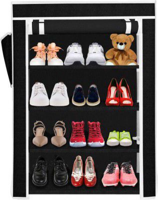 Lyzoo 4 Layer Solid Color Plastic Shoe Stand  (Black, 4 Shelves, DIY(Do-It-Yourself))