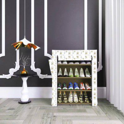 Lyzoo Dog print 4 Layer For Home And Kids Shoe Stand Plastic Shoe Stand  (Beige, 4 Shelves, DIY(Do-It-Yourself))