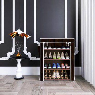 Lyzoo Wood Print 4 Layer For Home And Kids Shoe Stand Plastic Shoe Stand  (Brown, 4 Shelves, DIY(Do-It-Yourself))
