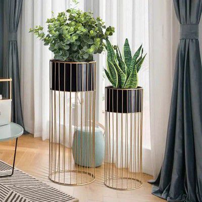M H IMPEX New Modern Metal Votik Planter Set of 2