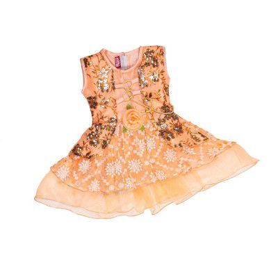 M Jasrin Garments Net Casual Starred Frock Dress for Girls