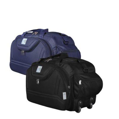 M MEDLER Epoch Nylon 55 litres Waterproof Strolley Duffle Bag- 2 Wheels - Luggage Bag - (Navy Blue & Black)- Set of 2