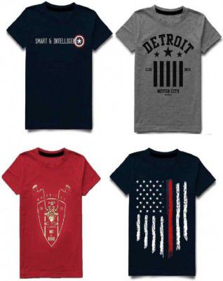 M Queen Boys Printed Cotton Blend T Shirt ( Pack of 4 )