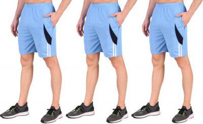 M.R.D. Pack of 3 Solid Mens Light Blue Sports Shorts