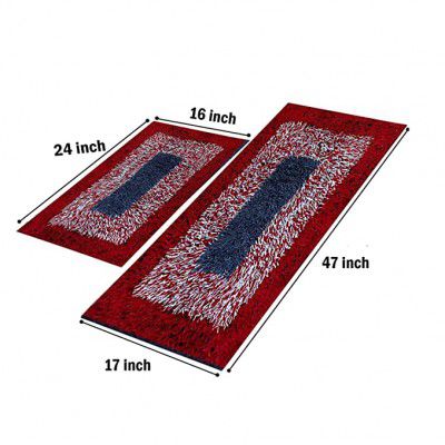 M S Homes Cotton Kitchen mat Pack of 2 pcs Red Color Floor Mat Runner Rugs Size 16x 24 and 17x 47 inch