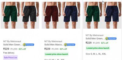 M7 By Metronaut Mens Shorts @ ₹229