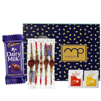 Maalpani Set of Five Natural Rudraksh rakhis and Chocolate for Brother - Buy Rakhis Chocolates