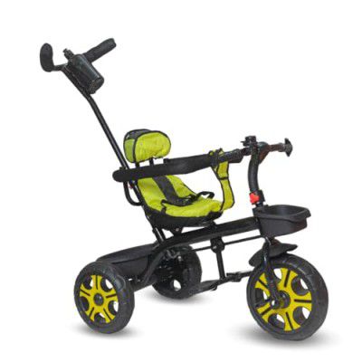 Maanit | Easy to Ride Baby Tricycle with Parental Control Handle with Water Bottle | Kids Storage Basket and Bell | Foldable Footrest | for Kids, (Yellow)