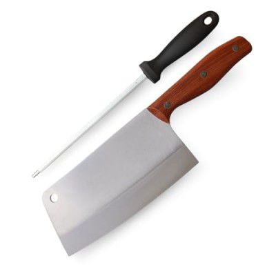 Machado Forging Serbian Chef Knife Set - 12" Full Tang High Carbon Clad Steel Butcher Cleaver with Knife Sharpener - Perfect for Vegetables, Fish, Meat - Ideal for Kitchen, Hotel, Restaurant